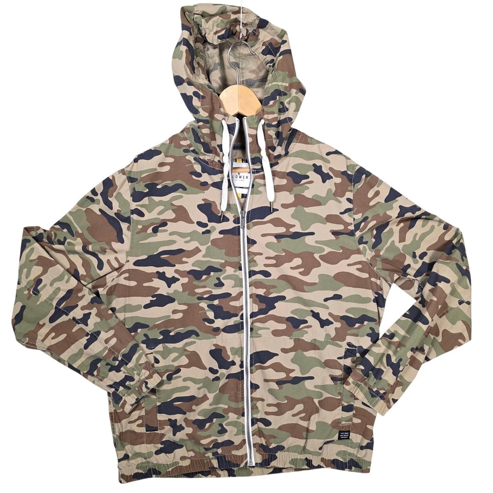 Denim & Flower Ricky Singh Camo Hooded Windbreaker Jacket Size L Activewear